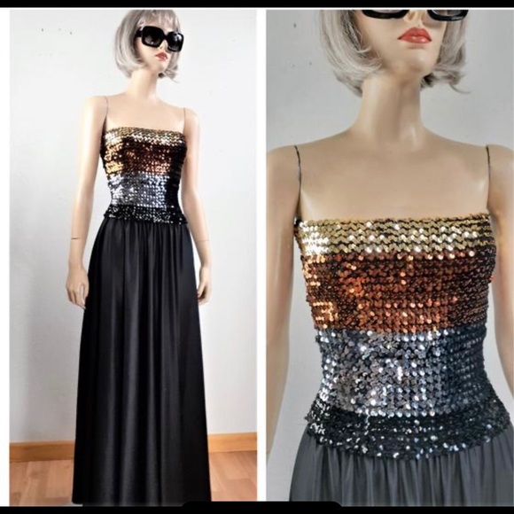 Keyloun Vintage 70’s sequin strapless maxi cocktail dress - Picture 8 of 10